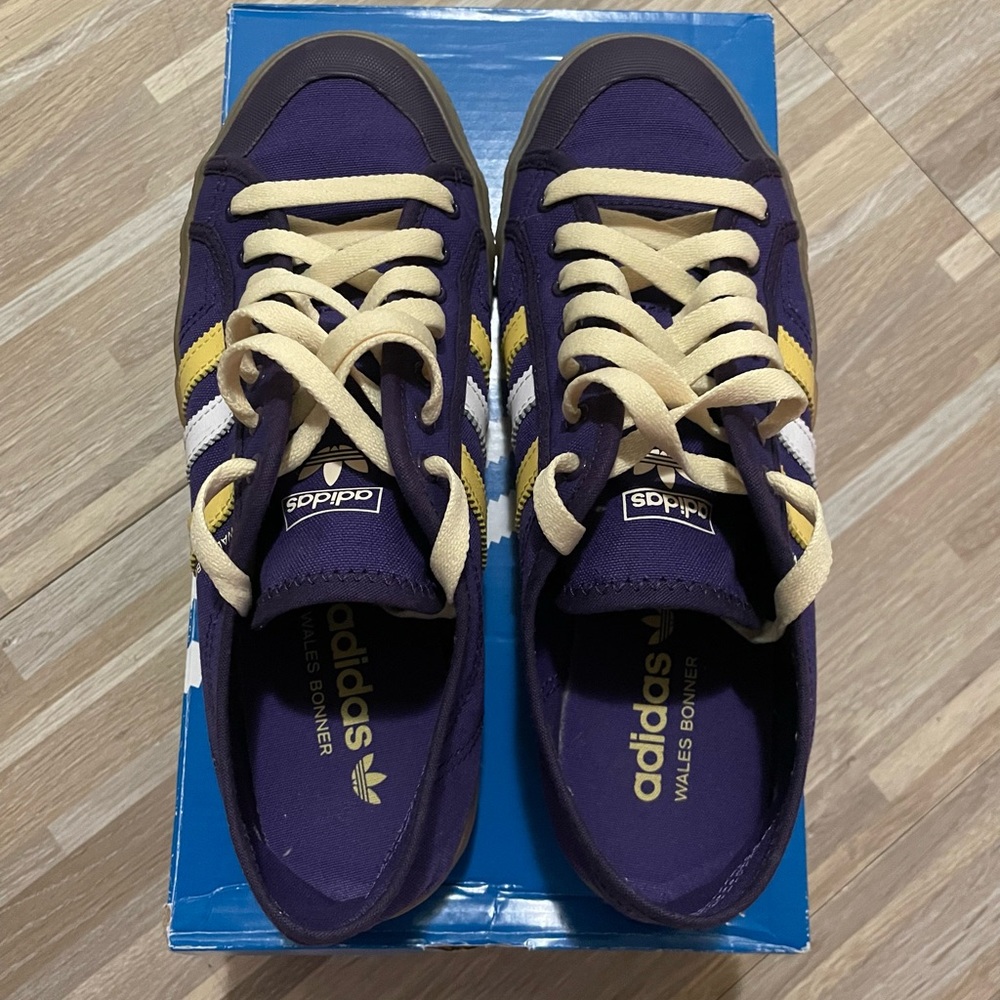 adidas rare Wales Bonner Nizza Purple Yellow Striped Gum Sole Canvas Sneakers - Picture 5 of 10